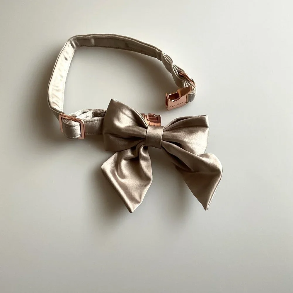 NEW Champagne Silk Bow Dog Collar Unisex